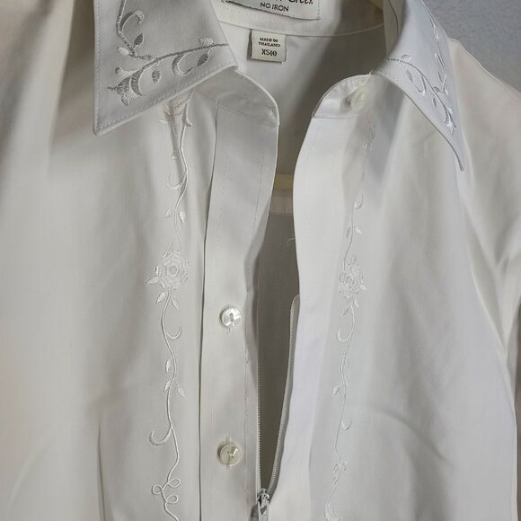 Coldwater Creek No Iron Shirt Zipper Front Embroidery Trim - White - XS 4 - Picture 2 of 3